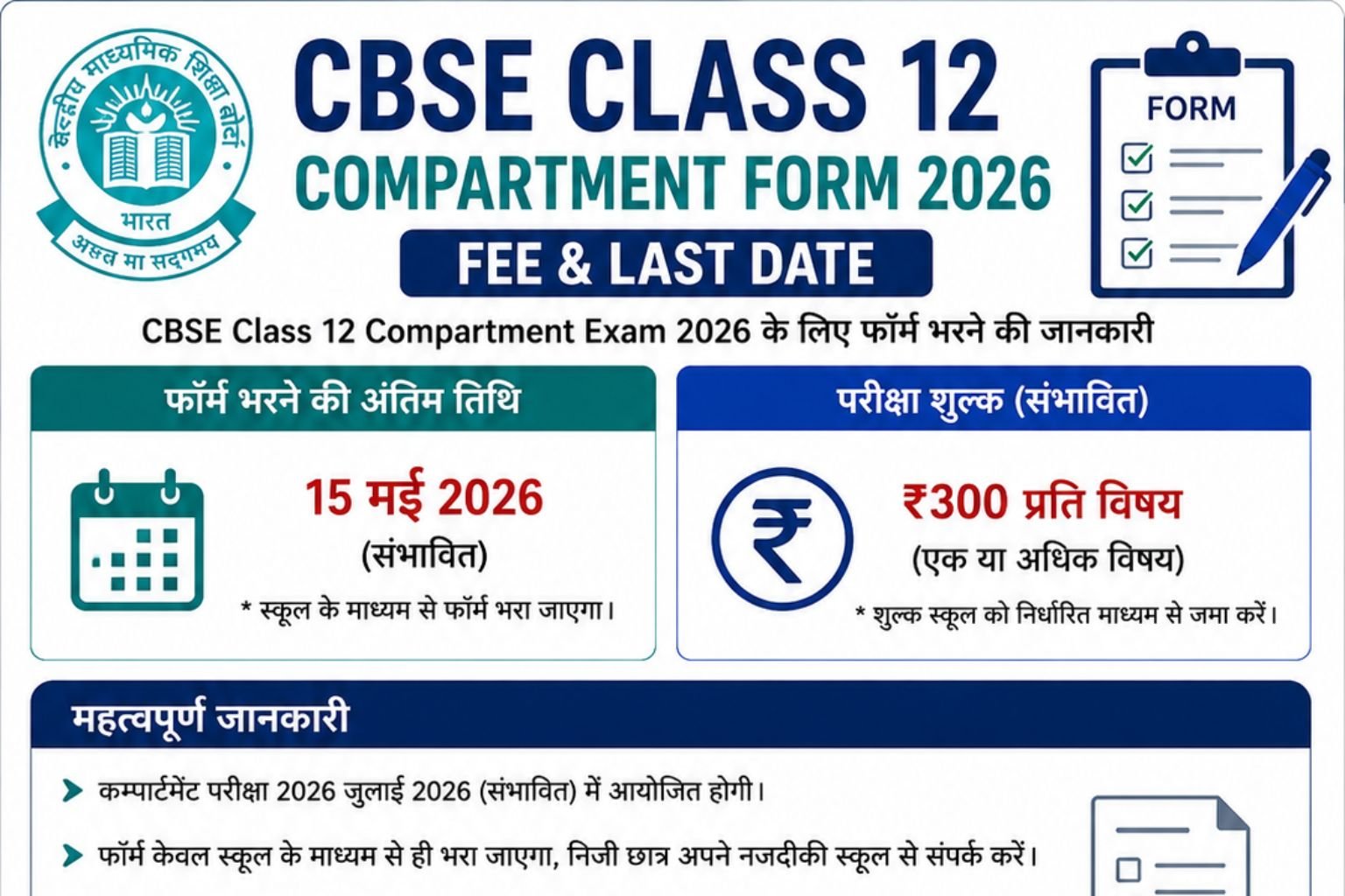 CBSE Class 12 Compartment Form 2026