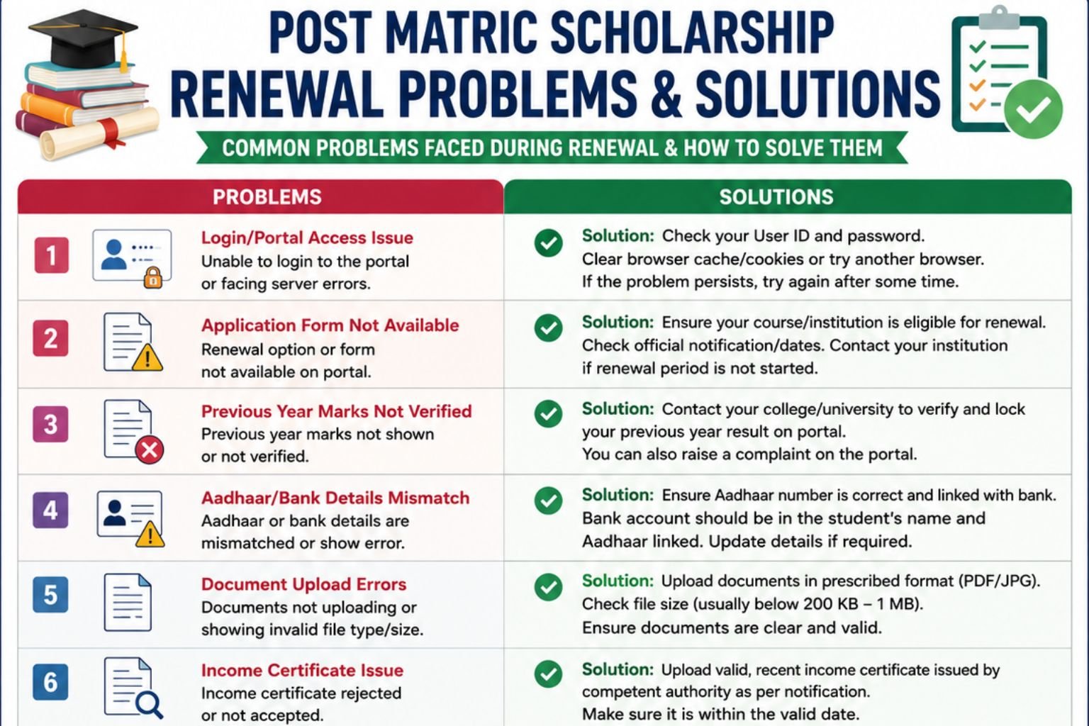 post matric scholarship renewal problems and solutions