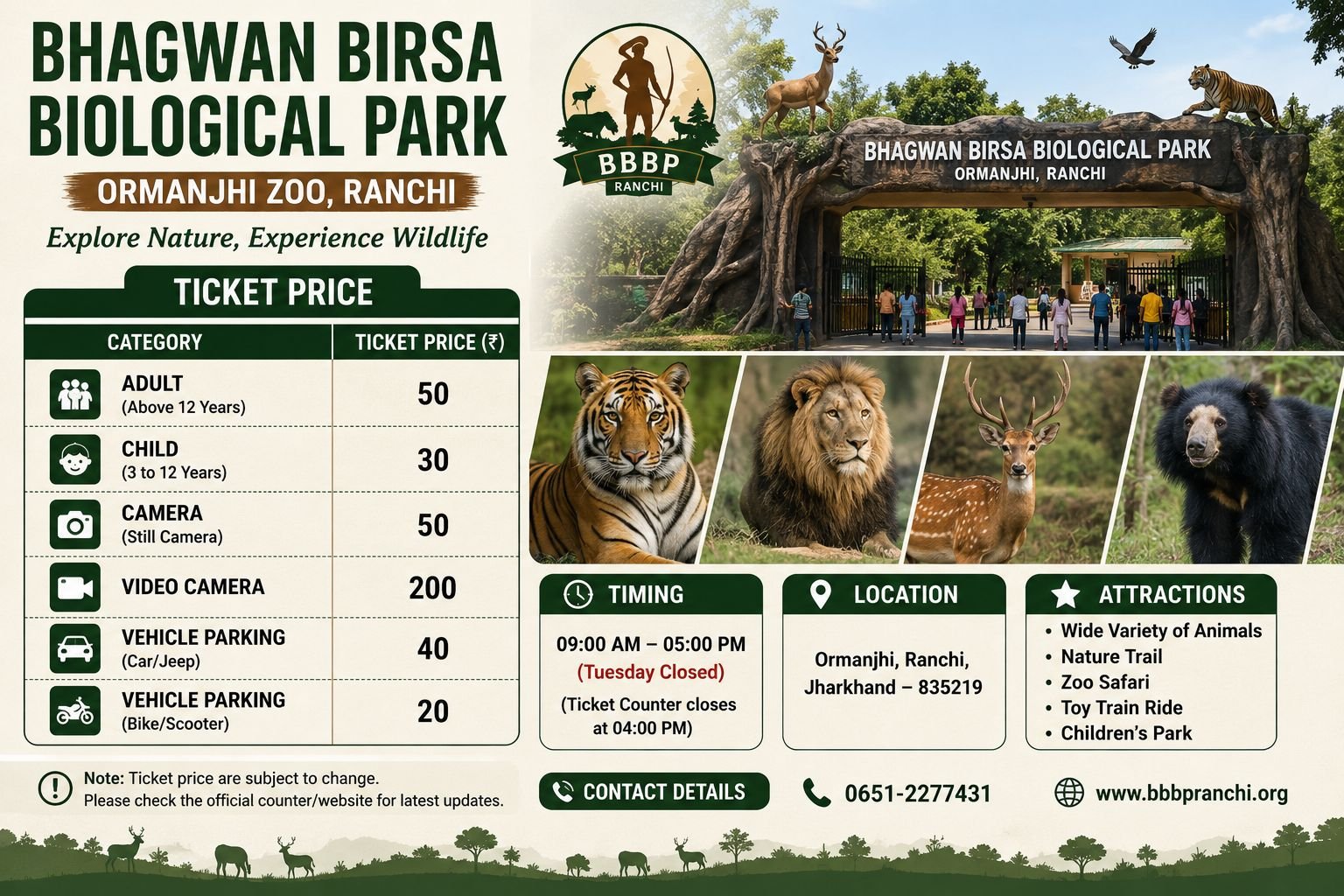 Bhagwan Birsa Biological Park Ormanjhi Zoo Ticket Price
