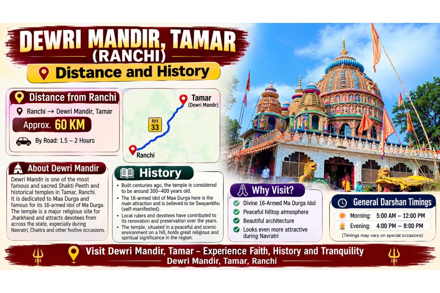 Dewri Mandir Tamar Ranchi Distance and History